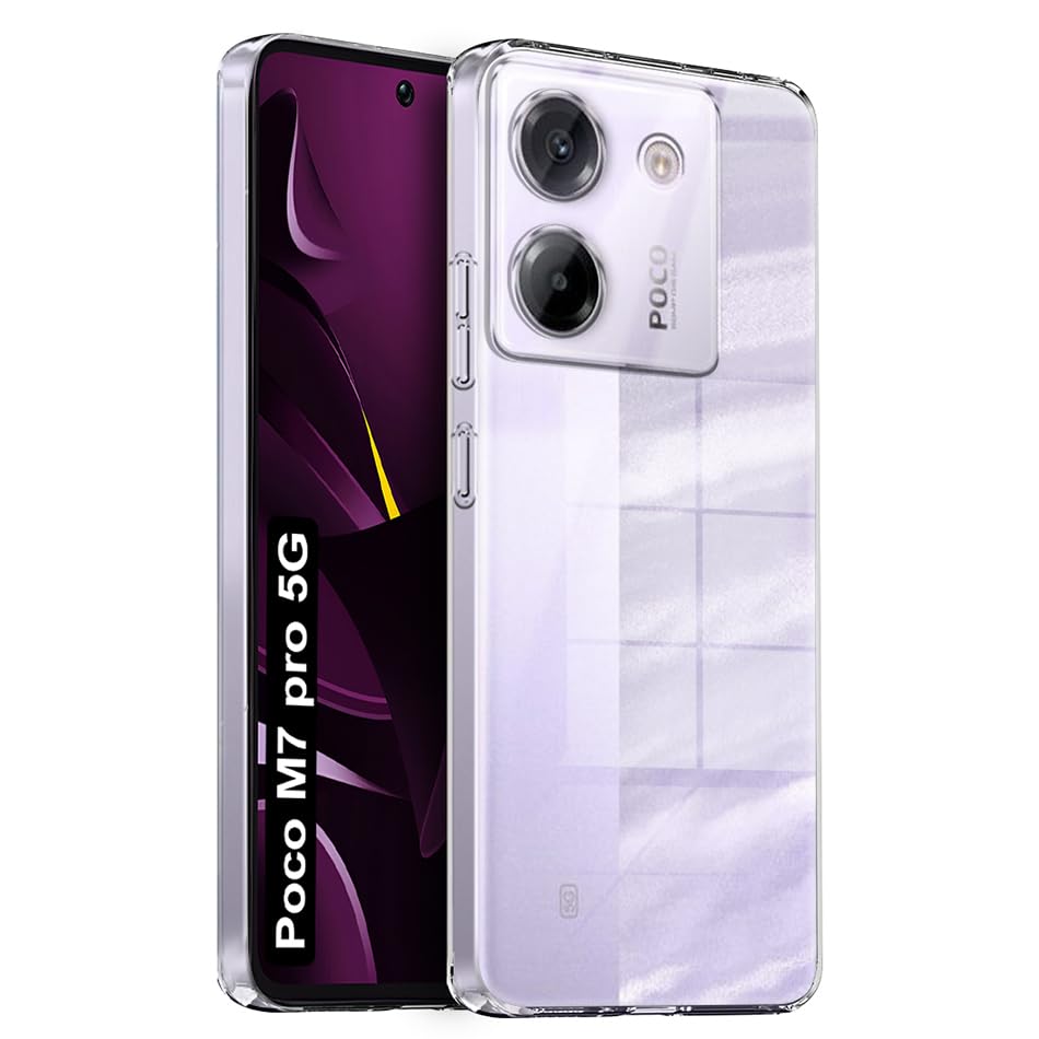 Image of Fashionury Crystal Clear Case for Poco M7 Pro 5G | Yellowing Resistance | Transparent TPU Silicone | Raised Camera Lips | Slim Transparent Cover