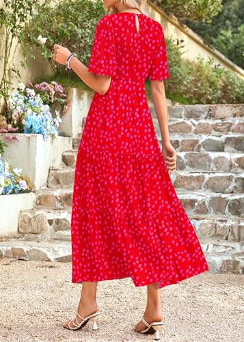Image of KIRUNDO Summer Dresses for Women 2026 Spring Casual Flutter Short Sleeve Wedding Guest Smocked Flowy Tiered Aline Midi Dress