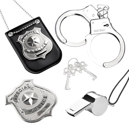 JurciCat 5 peças fantasia polícia menino acessórios polícia de brinquedo esposas verdade para cosplay carnaval festa de Halloween