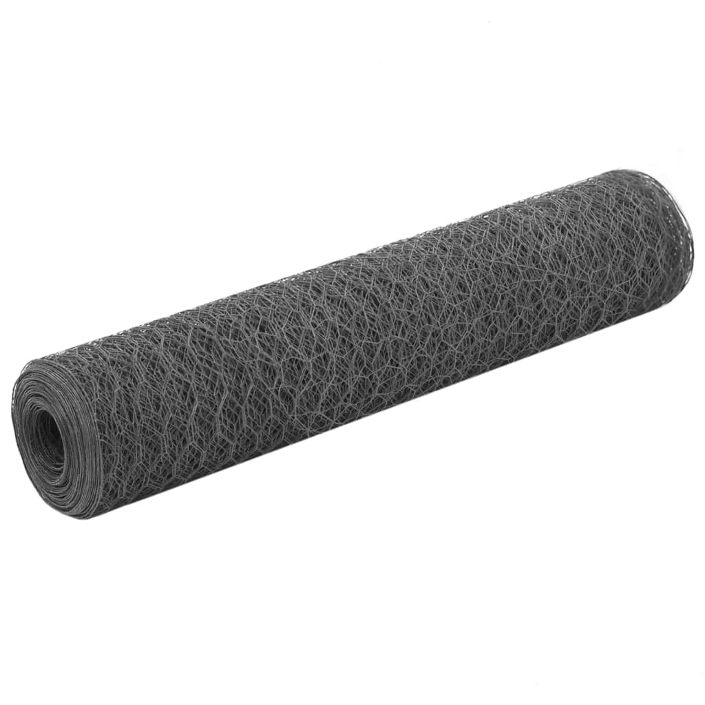 Homgoday Alambrada de gallinero Acero Revestimiento PVC Gris 25x0,75 m Alambrada gallinero galvanizada Recubrimiento Cerca de Alambre, alambrada metálica, Rollo de Alambre de MallaGrisGris