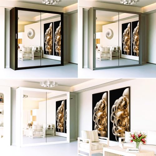 A.C. Milan Modern Double Mirror sliding door wardrobe with LED Light Width 100cm/120cm/150cm/180cm/203cm/250cm (100, White) 6 A.C. Milan Modern Double Mirror sliding door wardrobe with LED Light Width 100cm/120cm/150cm/180cm/203cm/250cm (100, White) - Image 6