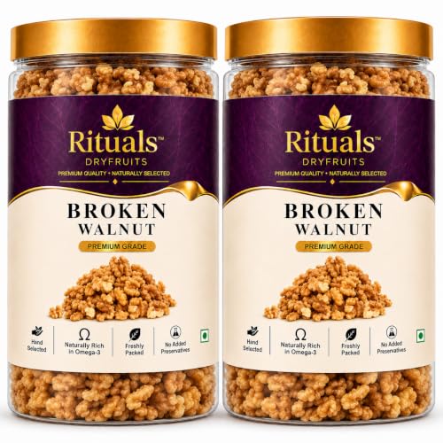 Image of RITUALS Premium Broken Walnut Kernels 500g | Walnuts Without Shell | Fresh Akhrot Giri | Natural Walnut Pieces | Healthy Dry Fruits | Rich in Omega-3, Protein & Fibre | Reusable Airtight Jar