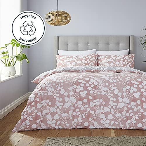 Silentnight Blossom Tree Duvet Set Reversible Floral Duvet Cover and Pillowcase Set with Popper Fastening, Sustainable Cotton and Recycled Polyester Blend - Double - 200x200cm - Blush Pink Grey