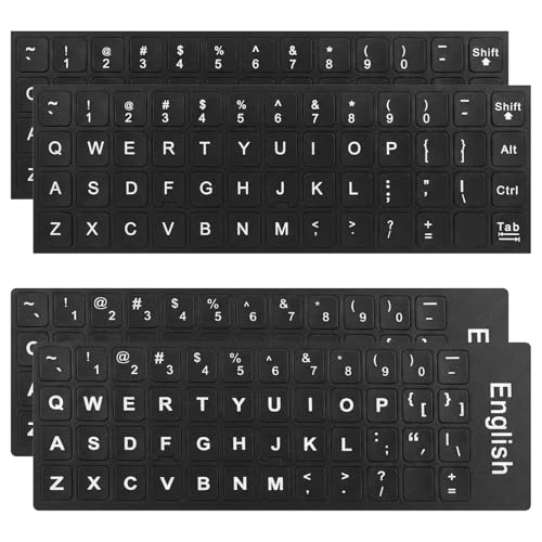 Juego de 4 pegatinas para teclado universal en negro y blanco miniatura 1