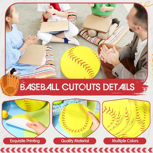 Image of TaoBary 24 Pcs 7.09in Softball Cutouts in 6 Design Paper Softball Poster Bulletin Board Decorations with 48 Pcs Glue Point for Sport Theme Party Birthday Baby Shower Tournament DIY Wall Banner Decor