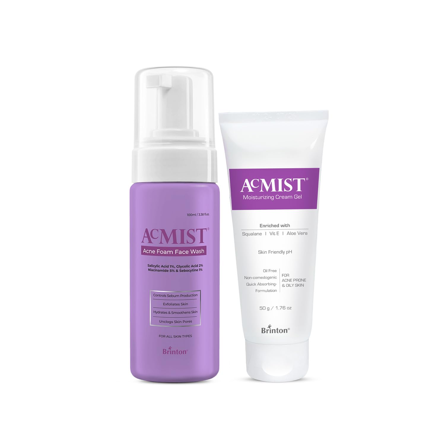 Brinton AcMist Moisturizing Cream Gel for Acne-Prone & Oily Skin, 50g & Acmist Acne Foam Face Wash, 100ml-image-29