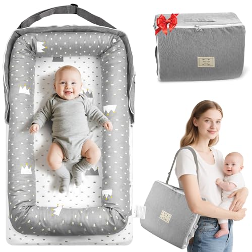 Image of Baby Lounger & Nest for Newborn 0-24 Months, Baby Nest Supervised Breathable Cotton for Newborn, Newborn Essentials Gifts, Breathable Portable Infant Lounnger for Travel and Home(Crown)