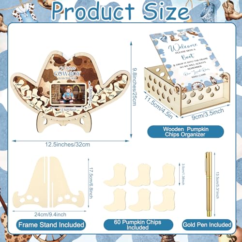 Image of Wenqik 63 Pcs Cowboy Baby Shower Guest Book Alternatives Set Baby Shower Decorations with Photo Frame Sonogram Frame Keepsake 60 Wood Slices Guest Book for Birthday