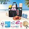 RAINSMORE Grand Sac Cabas Femme XXL en Maille avec Fermeture Éclair Tout de Plage Pliable Anti-Sable Imperméable Plusieurs Poches de Rangement pour Plage Voyages Gym Piscine Noir #4