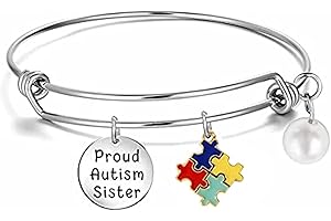 Autism Awareness Puzzle Piece Charm Bangle for Moms, Aunts, and Sisters