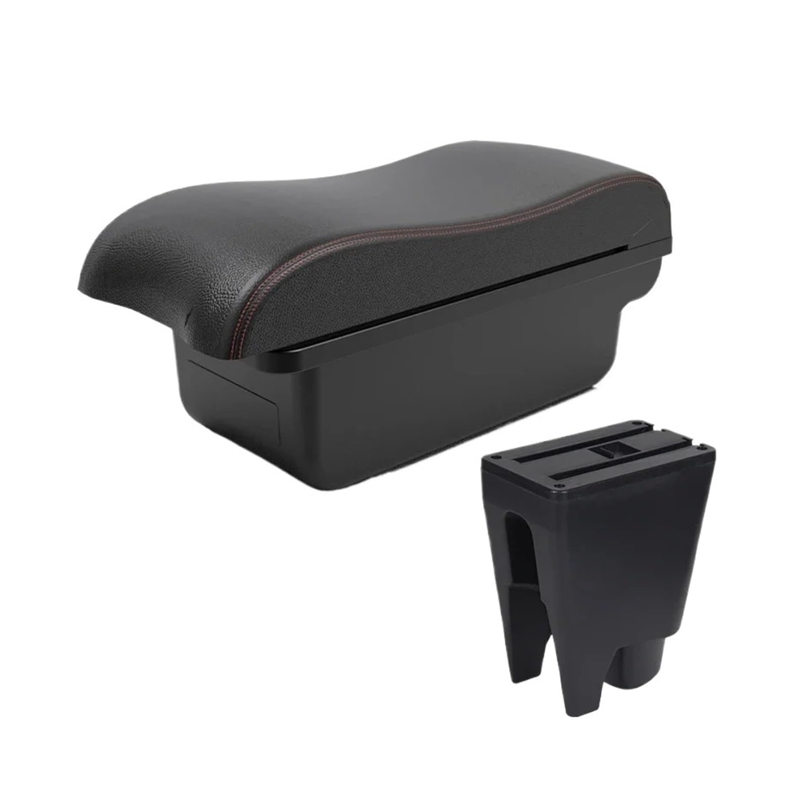 Umdjju A1 Black Red No Usb For Citroen For C1 Car Armrest Modification Double-Layer Storage Box Center Console Interior Accessor Car Centre Console Armrest Box(A1 Black Red No Usb)