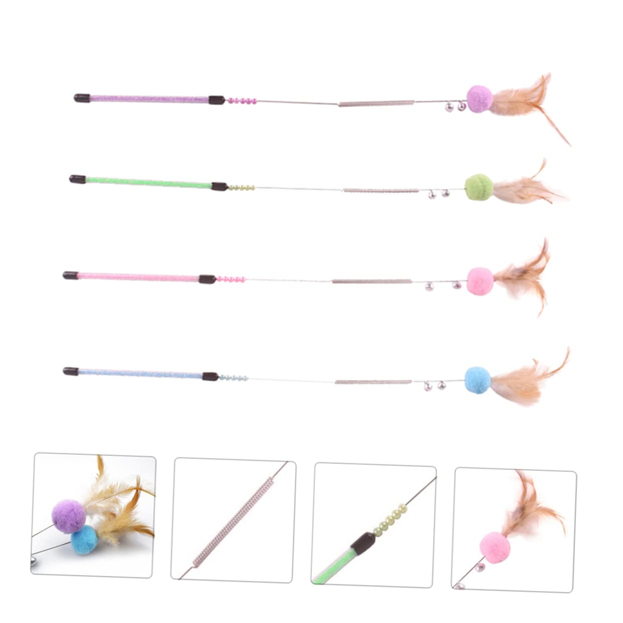 VANZACK 2sets Giocattoli Interattivi Per Gatti Con Palline Pelose e Campanelli Teaser Acciaio Molla Colori Casual Per Gioco e La Relazione Con Tuo Felino