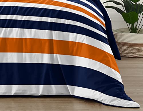 Sweet Jojo Designs Navy Blue, Orange And White Childrens, Teen 3 Piece Full/Queen Boys Stripe Bedding Set Collection #TOP5