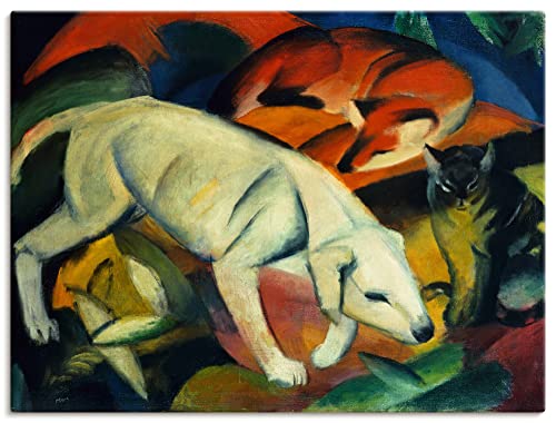 ARTLAND Wanddeko Leinwand Bilder Wandbild 60x45 cm Abstrakte Kunst Idyll Drei Tiere Hund Fuchs und Katze 1912 Expressionismus Franz Marc T6SG