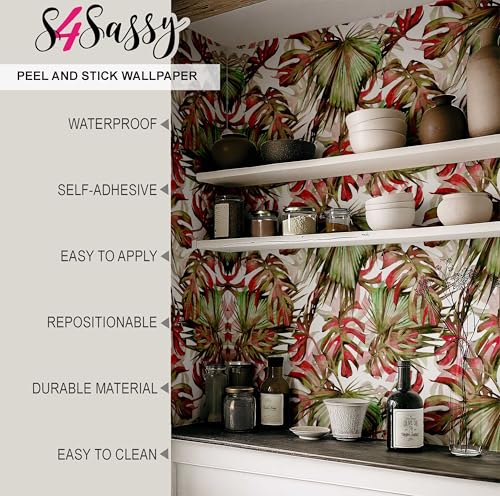 Papier peint tropical rouge S4Sassy pour métamorphoser l'ambiance d'une chambre parentale
