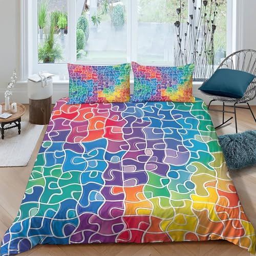 Housse de couette arc-en-ciel 3D super douce avec taie d'oreiller