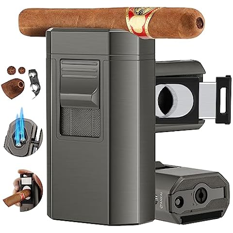 FANKAI Cigar Lighter and Cigar Cutter Set, Torch Lighter with Dual Cigar Punch, Cigar Holder Cigar Accessories, Refillable Butane Lighter, Cigar Lighters Torch, Luxury Cigar Gift for Men Cover