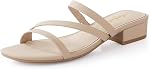 Ankis Black Nude White Strappy Heels Women 1 Inch Low Chunky Block Heel Heeled Sandals Square Open Toe Slip On Slides Mules
