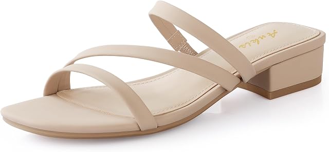 Ankis Noir nu blanc talons strappy femmes 1 Poitrine à talons talons à talon de pouce carré à orteil ouvert sur les diapositives Mules