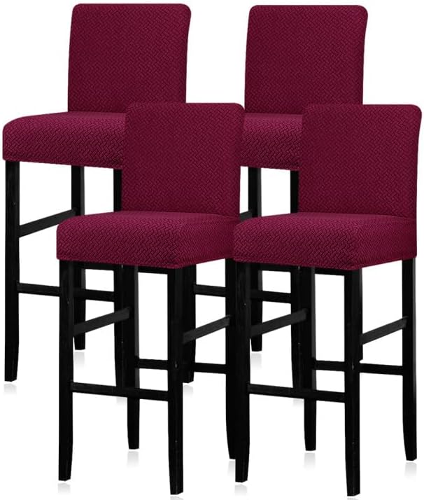 Lellen Reusable Pub Counter Stool Chair Covers Slipcover Stretch Removable Washable Dining Room Chair Covers Set of 4 (2786-Wine)