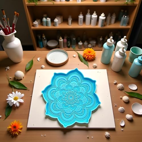 Blue Epoxy Resin Silicone Molds - Epoxy Resin Mold Flower Tray Cup Mat Casting Silicone Mould DIY Crafts Home Decoration Making Tools Sculpture Supplies, 4.7x4.7x0.27inches Jewelry Casting Supplies
