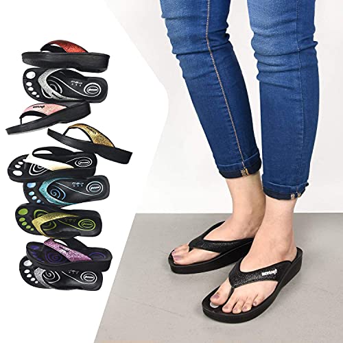 Aerosoft - Women's Orthotic Arch Supportive Flip Flops Sandals (Us 09, Black) #TOP2