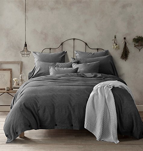 Doffapd Duvet Cover Queen, Washed Cotton Duvet Cover Set - 3 Piece (Queen, Dark Gray)