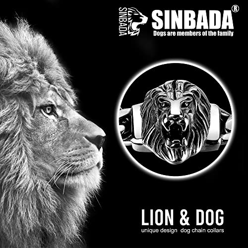 Dog Chain Collar With Design Lion Pendant And Quick Release Secure Snap Buckle Stainless Steel 15Mm Link Chain Collar Heavy Duty Metal Dog Collar(14") #TOP1