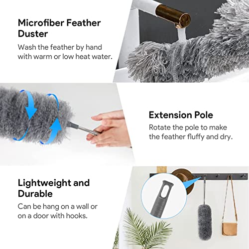 Microfiber Feather Duster - An 100 Inch Extendable And Bendable Long Handle Dusters For Dust And Cobweb Cleaning All-Round Home Cleaning #TOP5