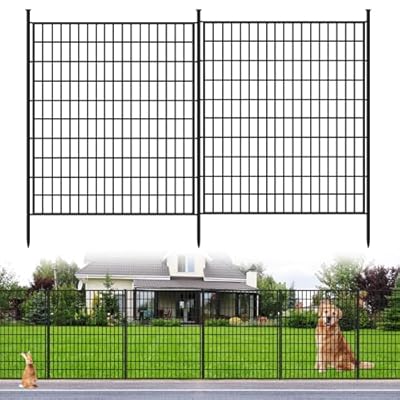 10 Panels Garden Fencing Animal Barrier, 33 in(H) X 24 ft(L) Dog Fence Outdoor for Yard Rustproof No Dig Decorative Tall Garden Fence Metal Wire Panel Border Patio Rabbit Ground Stakes Fencing