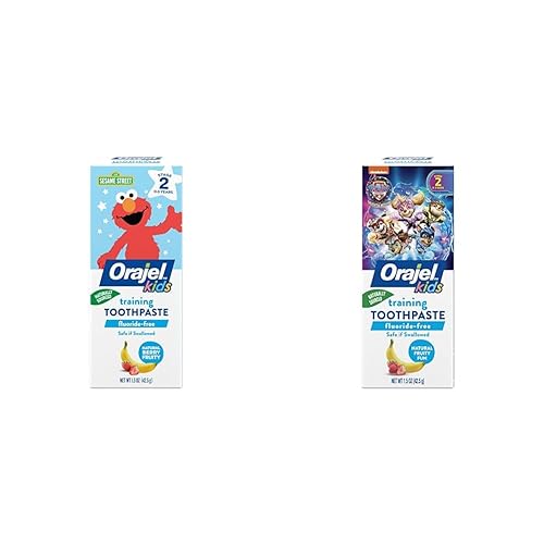 Orajel Pasta dental de entrenamiento para niños Elmo & Paw Patrol, sin flúor, sabores divertidos afrutados, tubos de 1.5 onzas, 1 recomendado por
