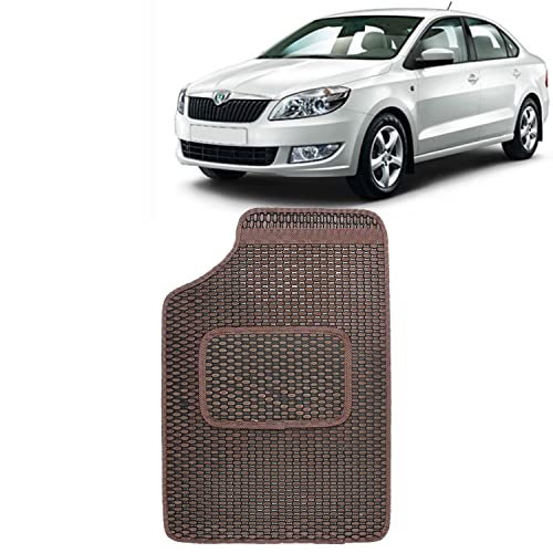 Image of Kingsway Dotted Design Car Floor Foot Mats Universal Fit for Skoda Rapid, Model Year : 2011-2016, Water and Dustproof, Color Brown, Set of 5 Pieces