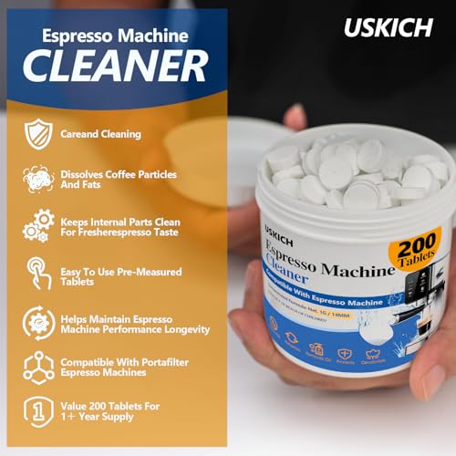 Image of Espresso Machine Cleaning Tablets Descaling -200 Tablets, Compatible with Breville Barista Express, Gaggia, Delonghi, Jura, Philips - Universal Coffee Machine Cleaner Solution for Espresso Machines