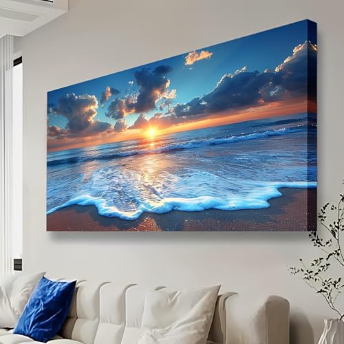 Peinture murale plage bleue affiche grand format avec cadre - 4