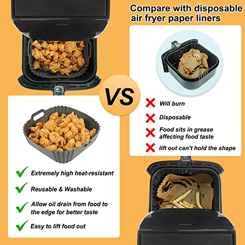 Bykitchen Square Air Fryer Silicone Liners, 2 Pack 8.5 Inch Reusable Silicone Air Fryer Tray Fit For 4 To 6 Qt, Air Fryer Accessories For Cosori, Instant Vortex Air Fryer And More(Inner Size: 7In) #TOP3