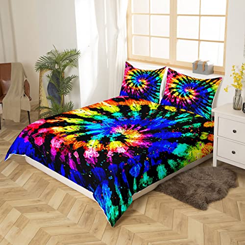 Tie Dye Bedding Set Boho Hippie Tie Dye Duvet Cover Set For Kids Boys Girls Teens Watercolor Marble Comforter Cover Rainbow Psychedelic Swirl Bedspread Cover Bedroom Decor Quilt Cover King Size #TOP1