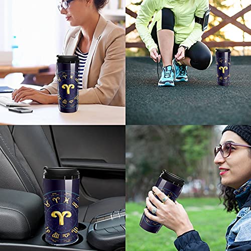 Aries in Circle - Taza de café de plástico con tapa, doble pared aislada con diseño de patrón de impresión - Imagen 6