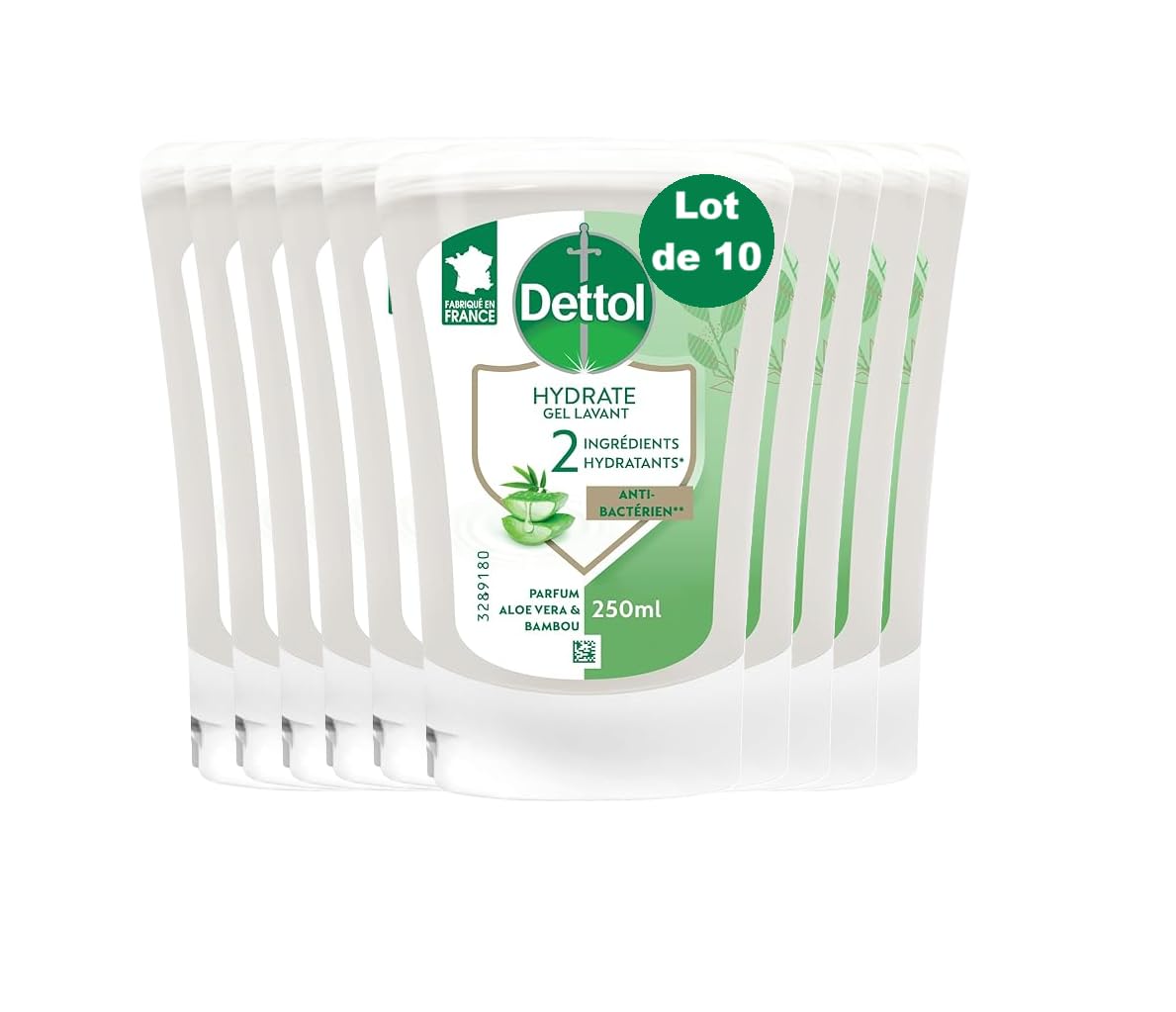 DETTOL 10 Recharges No-Touch Savon Liquide Mains 250ml - Action Nettoyante - Aloe Vera