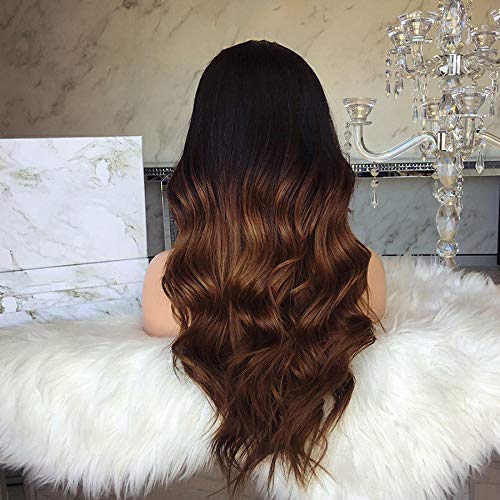 18inch 180%Density Chocolate Brown Ombre Human Hair Lace Front Wigs Two Tone Brazilian Virgin Hair Glueless Lace Wig for Black Women