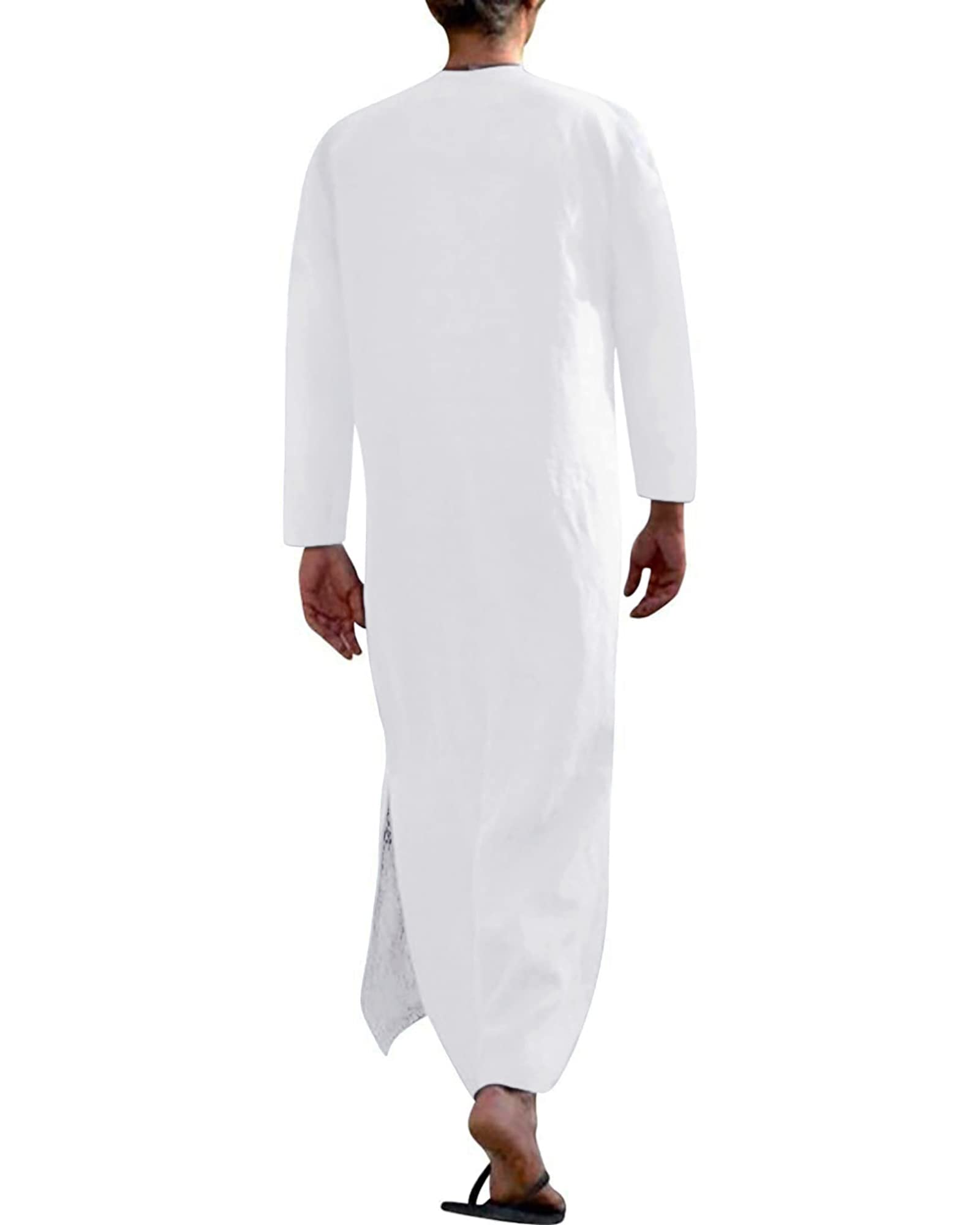 YAOHUOLE Men's Loose Linen V-Neck Short Sleeve Lounge Robes Dresses with Pockets