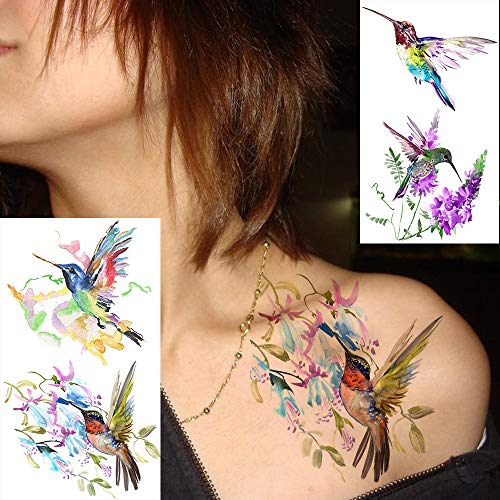 Fanrui FANR007 15 Sheets Fanrui 3D Watercolor Hummingbird Temporary Tattoos thumb #1