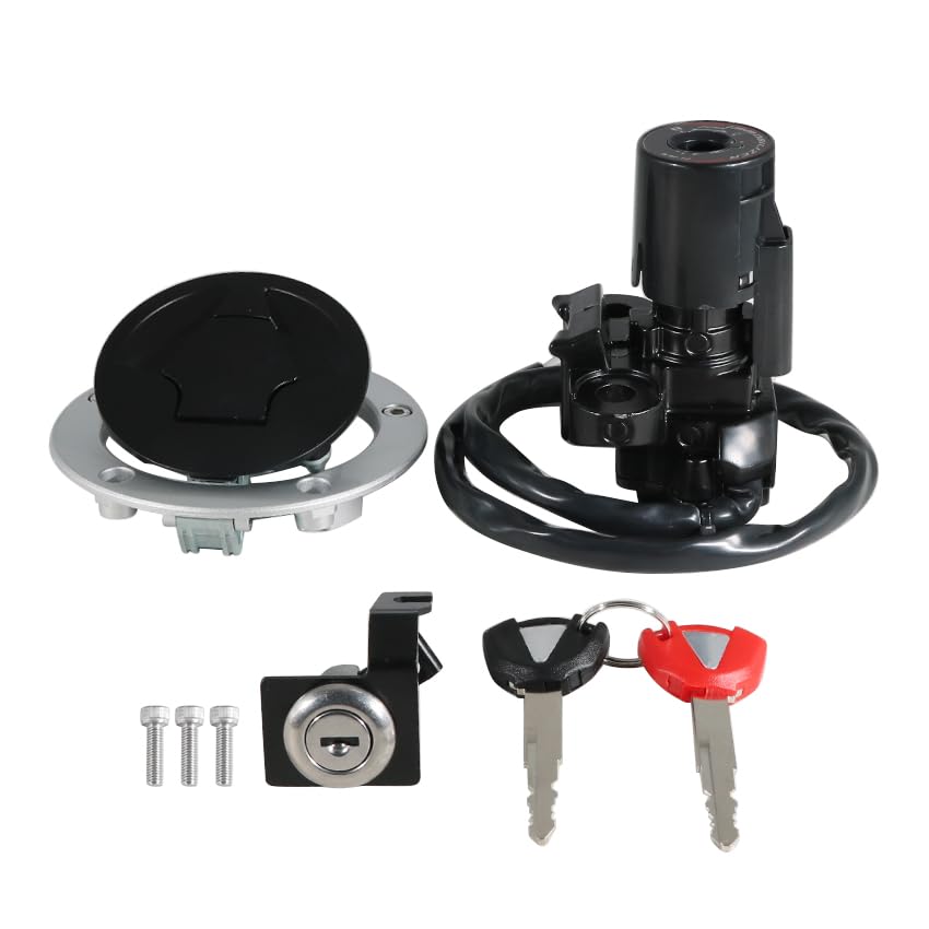 Ignition Switch Fuel Gas Cap Seat Lock Keys Replacement Kit for Kawasaki 27005-0568 27045-5492 51049-0030, for Kawasaki ZX1000 Ninja ZX10R 2013-2015