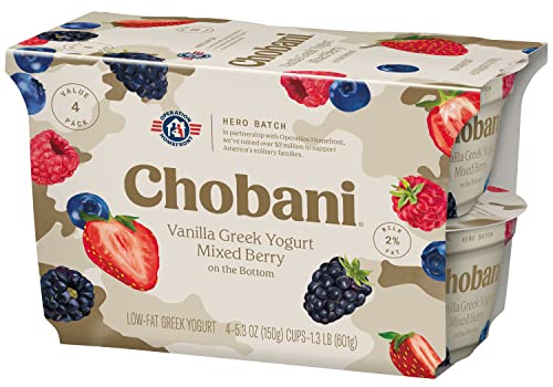 Chobani® Low-Fat Vanilla Greek Yogurt, Mixed Berry On The Bottom 5.3Oz 4-Pack #TOP1