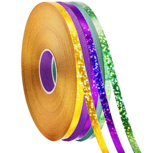 3 Rolls Sparkling Curling Ribbon Mardi Gras Curling Ribbon for Gift Wrapping Carnival Party Decorations Craft Bouquet Wedding Floral Arrangement 02 Purple Green Gold 3/16 Inch
