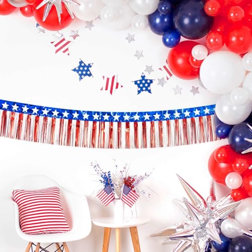 Image of 4th of July Decorations 10 Pack 10 Feet Foil Fringe Garland Tinsel Streamers Red White and Blue Star American Flag Banner Table Skirts for Parade Floats Memorial Day Patriotic Party (100 FT)