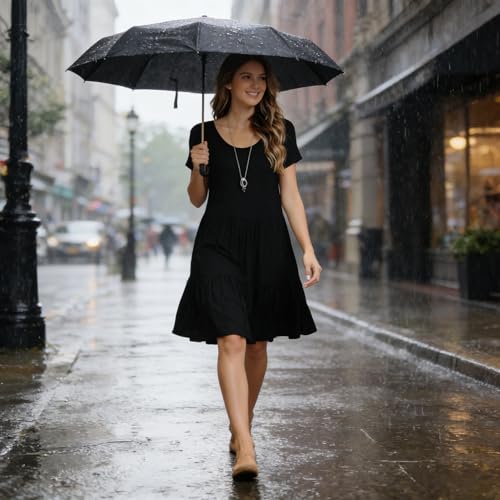 Image of Women Casual Loose Soft Crewneck Short Sleeve Pockets Swing T-Shirt Dress
