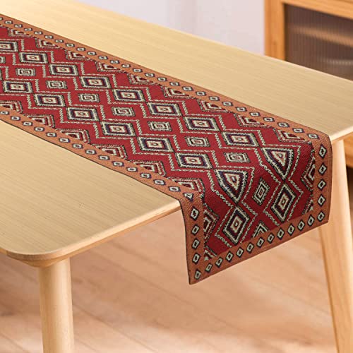 Image of HOKIPO Cotton Jacquard Dining Table Runner 6 Seater, 12X52 Inches (In-531-D2), Red