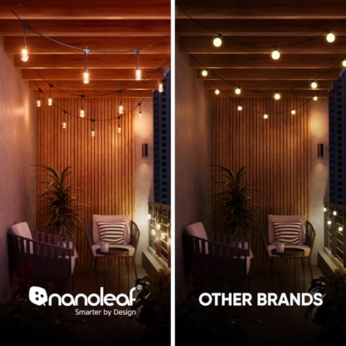 Image of Nanoleaf Essentials Matter Smart Multicolor Outdoor String Lights Smarter Kit with Addressable RGBICW LED Bulbs, White and Color-Changing, Wi-Fi + Bluetooth, IP 65 Water Resistant (98ft, 40 Bulbs)
