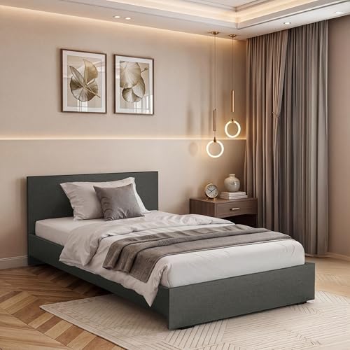 Image of ABOUT SPACE Bed - (80 x 38 inches) Single Bed Without Storage | Engineered Wooden Bed Frame with Airflow & MDF Support Board for Mattress | 1-Year Warranty Cot for Bedroom - Brila Weave(Linen Grey)