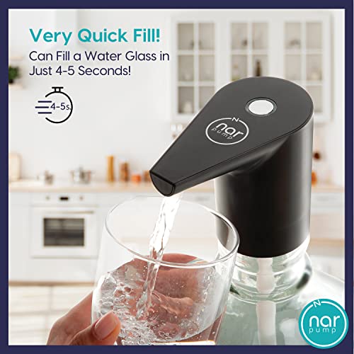 Narpump Whisper Ultra Silent, Very Fast Electric Water Bottle Pump, Drinking Water Dispenser Pump For 1-5 Gallon Water Jug, Portable Adapter With Child Lock For 5 Gallon Jug, Usb Rechargeable, Black #TOP2